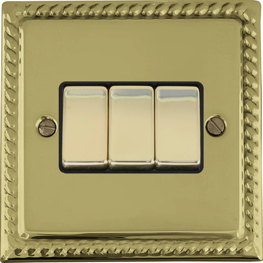 Georgian Polished Brass 3 Gang 2 Way Switch