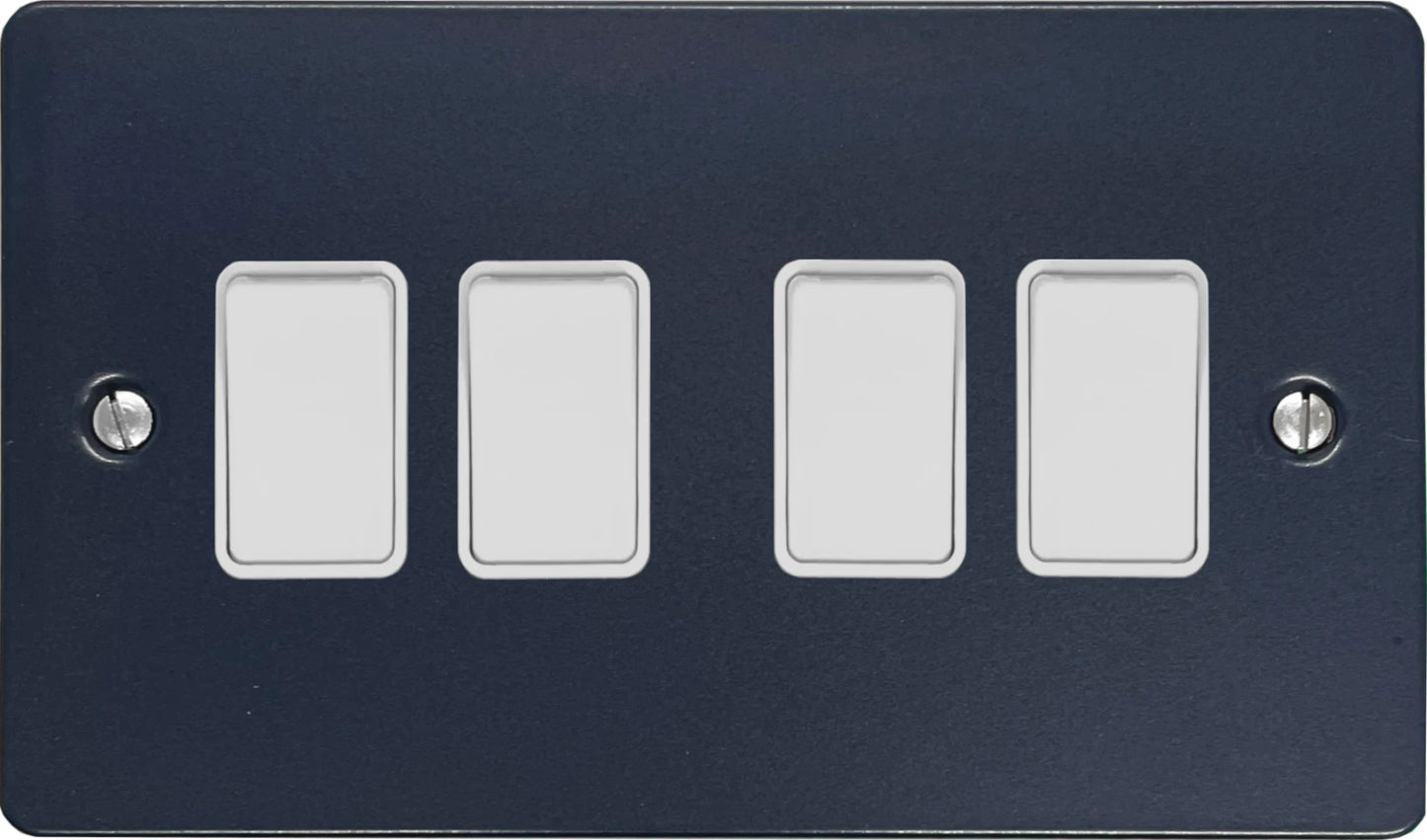 Flat Blue 4 Gang Switch (White Switches)