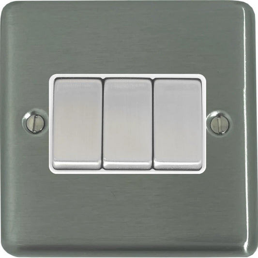 Contour Brushed Steel 3  Gang 2 Way Switch