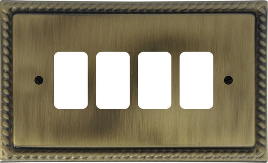 Georgian Light Antique Brass 4 Gang Grid Plate
