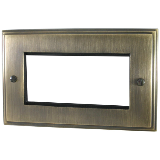 Victorian Antique Brass 2 Gang 4 Module Plate