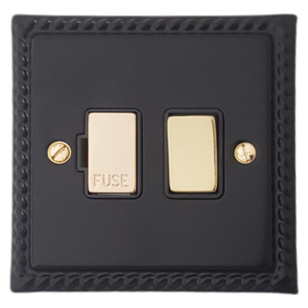 Georgian Flat Black Switch Fused Spur (Brass Switch)