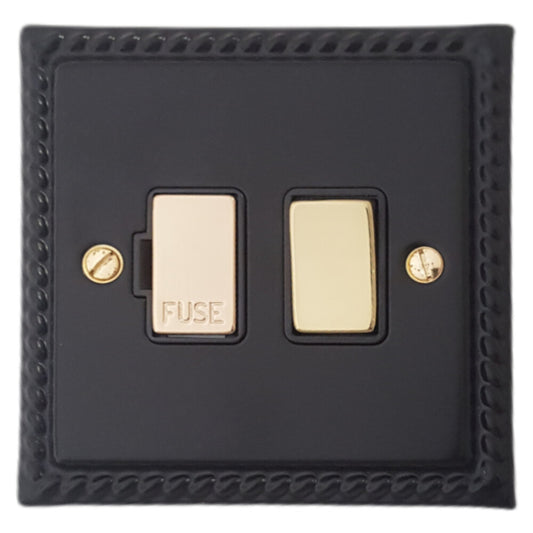 Georgian Flat Black Switch Fused Spur (Brass Switch)