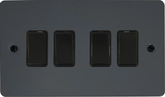 Flat Dark Grey 4 Gang 2 Way Switch