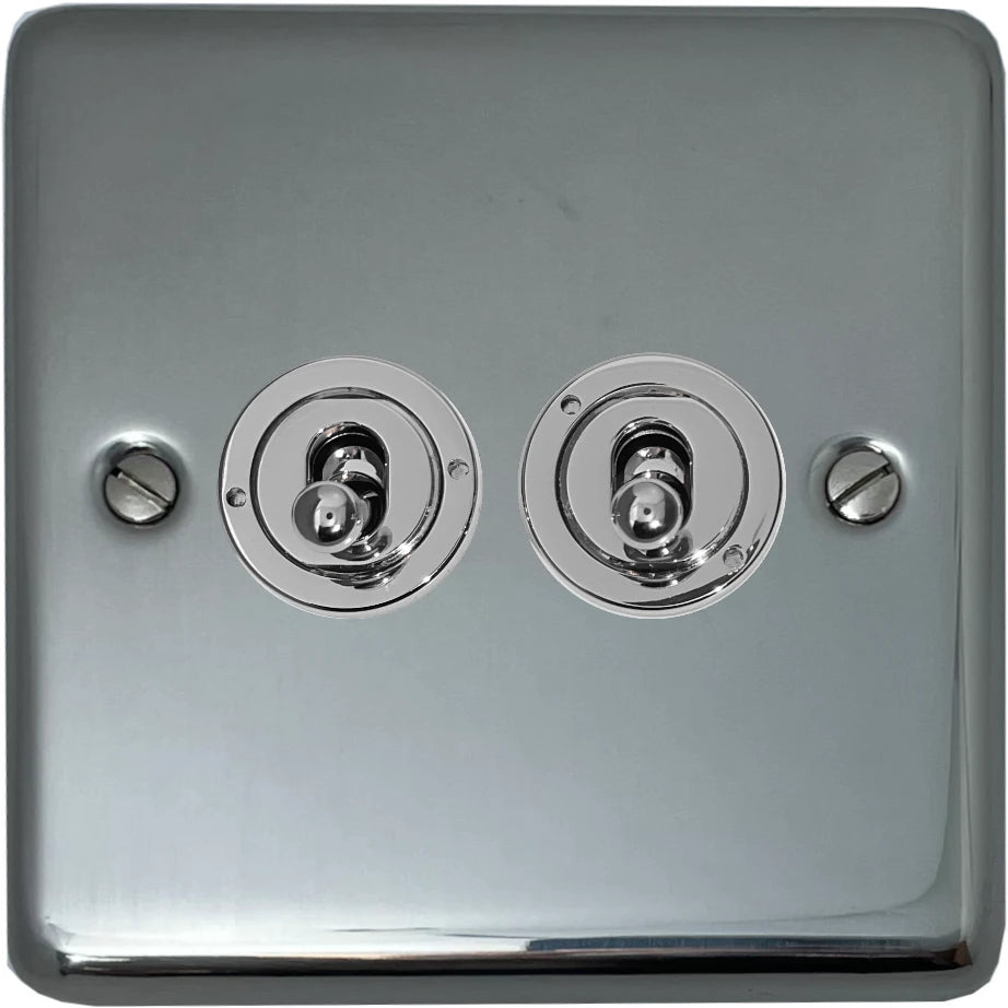 Contour Polished Steel 2 Gang Toggle Switch