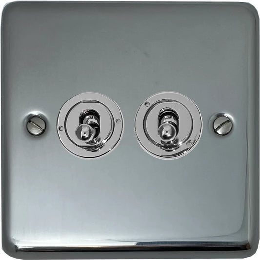 Contour Polished Steel 2 Gang Toggle Switch