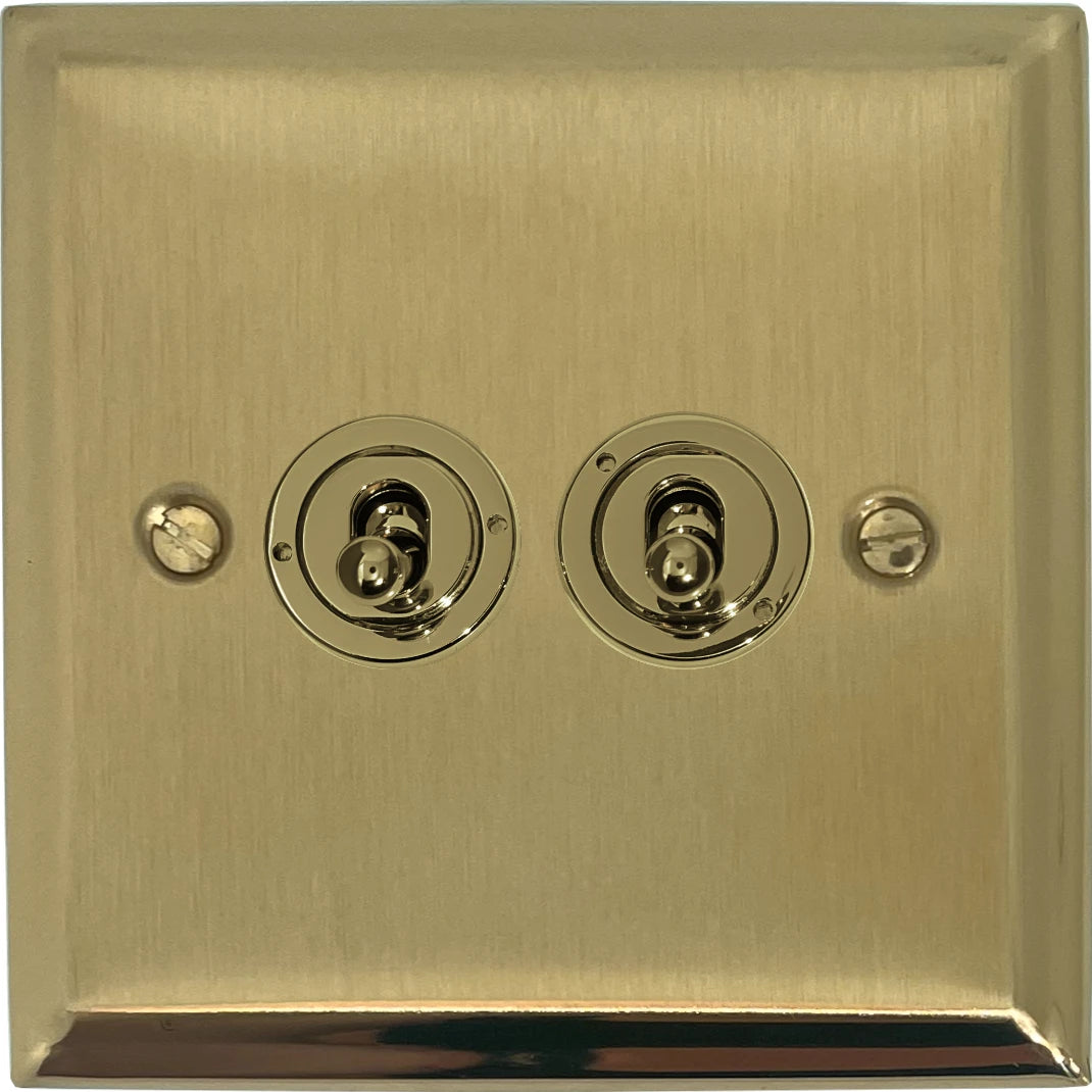 Deco Satin Brass 2 Gang Toggle (Polished Brass Toggle)