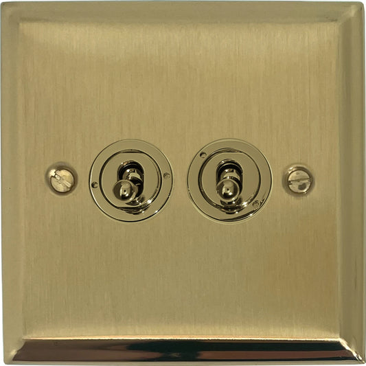 Deco Satin Brass 2 Gang Toggle (Polished Brass Toggle)