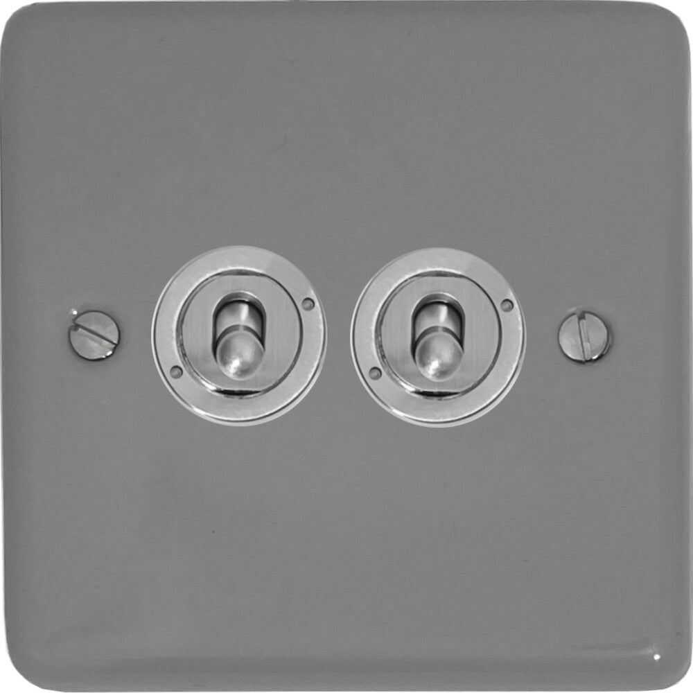 Contour Light Grey 2 Gang  Toggle (Brushed Steel Toggle)
