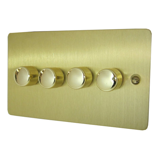 Flat Satin Brass 4 Gang LED Dimmer