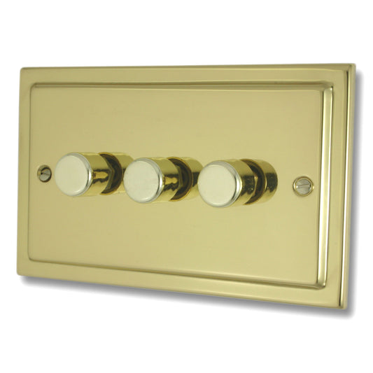 Victorian Unlacquered Brass 3 Gang Dimmer LED - Victorian Cast range electrical dimmer