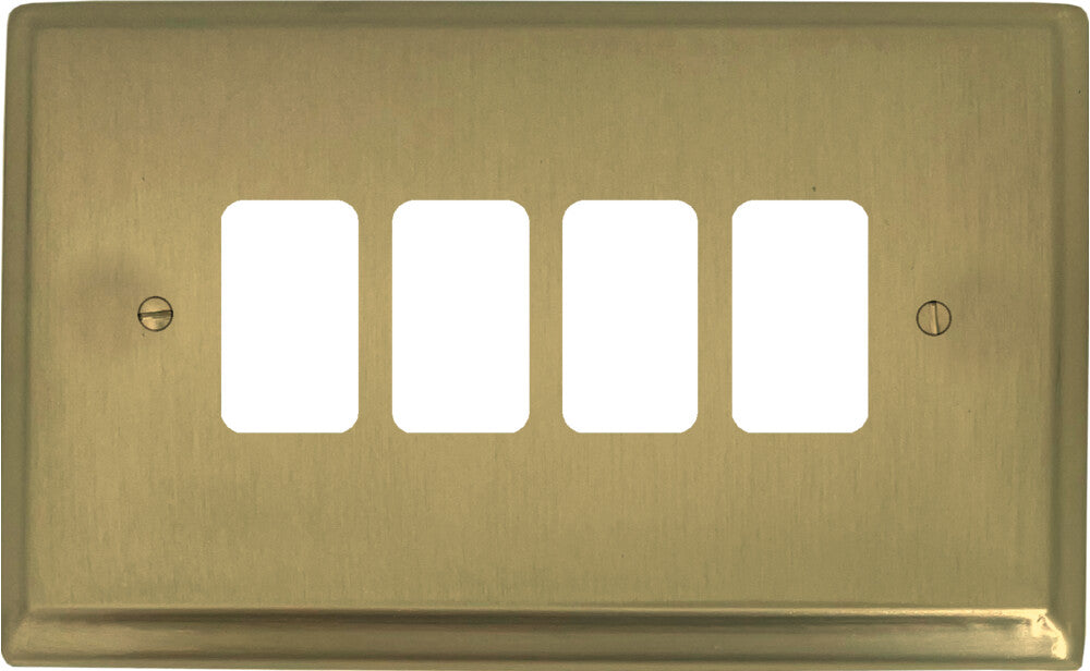 Deco Satin Brass 4 Gang Grid Plate