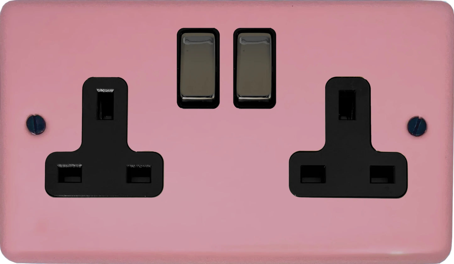 Contour Gloss Pink 2 Gang Socket (Black Nickel Switch)