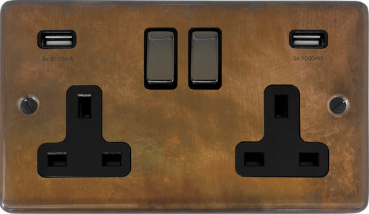 Contour Tarnished Copper 2 Gang Socket C/W Usb Ports – Designer Sockets