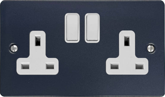 Flat Blue 2 Gang Socket (White Switches)