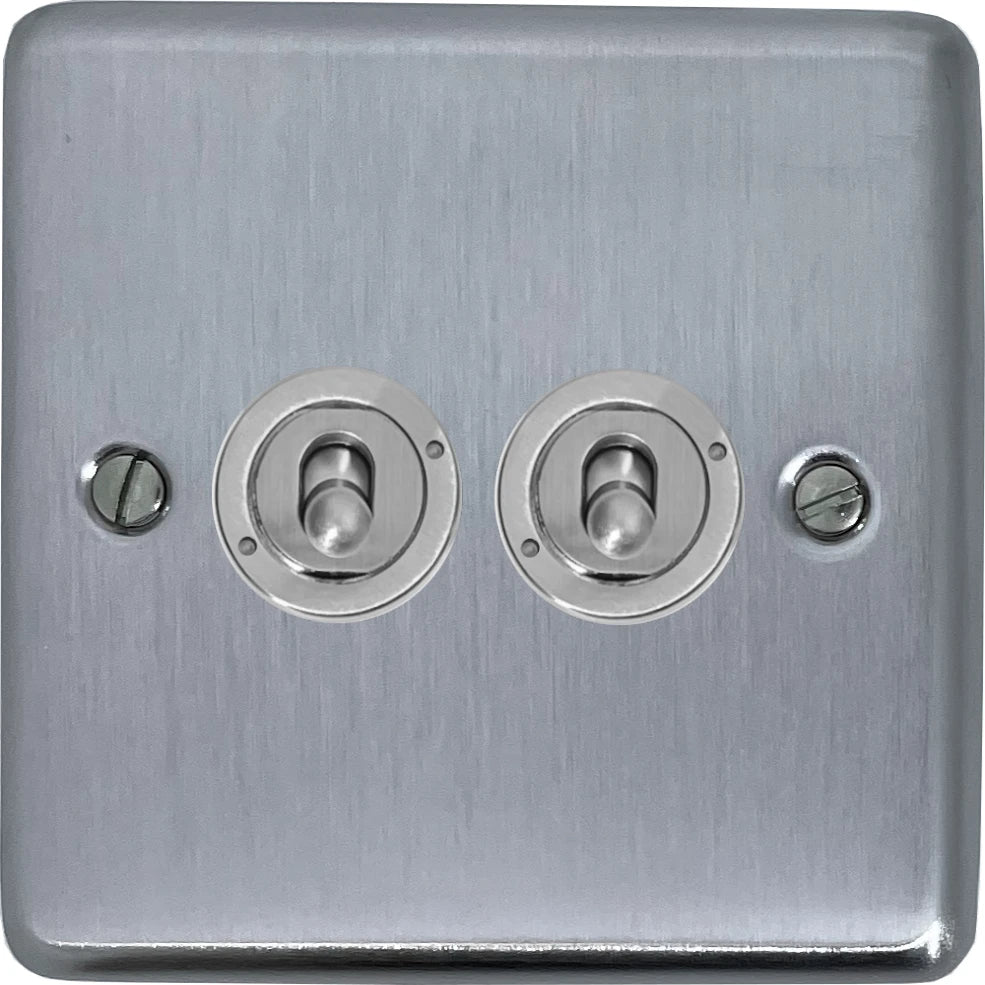 Contour Satin Chrome 2 Gang Toggle (Brushed Steel Toggle)