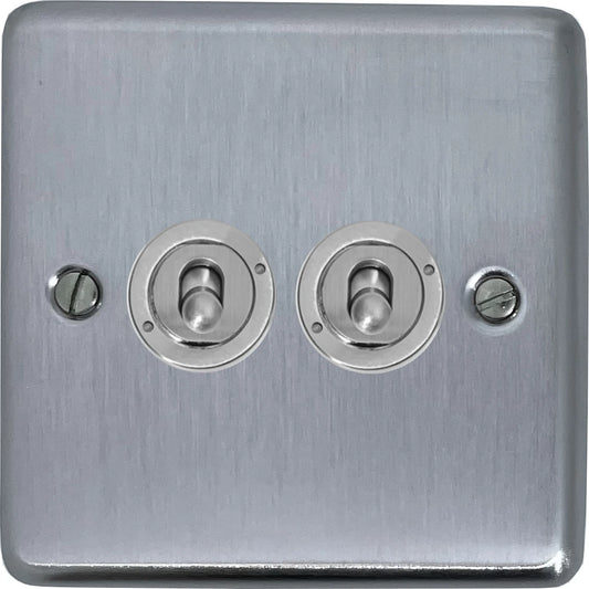 Contour Satin Chrome 2 Gang Toggle (Brushed Steel Toggle)