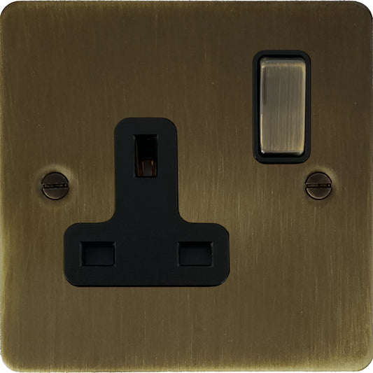 Flat Antique Brass 1 Gang Socket (Brass Switch)