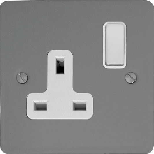 Flat Light Grey 1 Gang Switched Socket