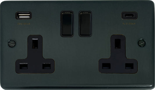 Contour  Black Bronze  2 Gang Socket with USBC