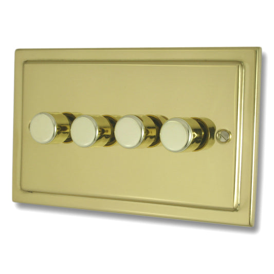 Victorian Unlacquered Brass 4 Gang LED Dimmer - Victorian Cast range electrical dimmer