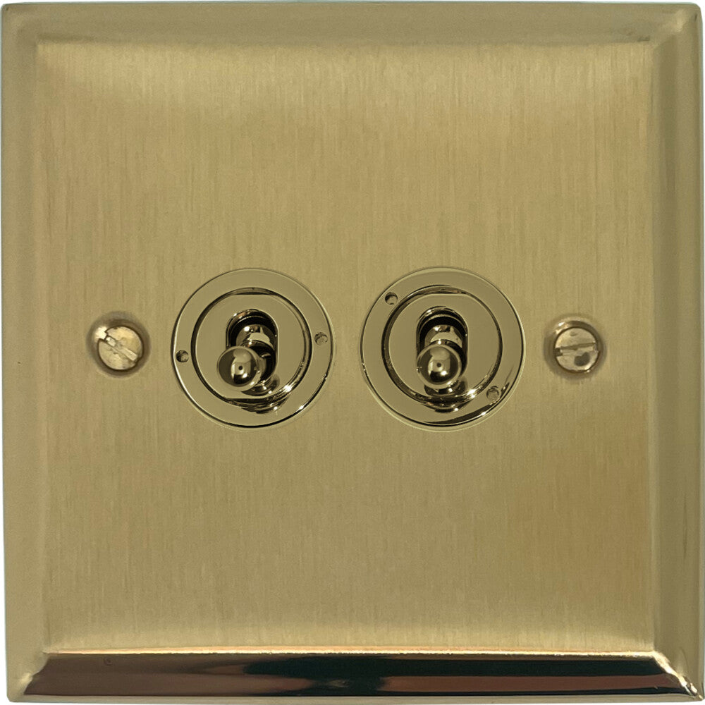 Deco Satin Brass 2 Gang Toggle (Polished Brass Toggle)