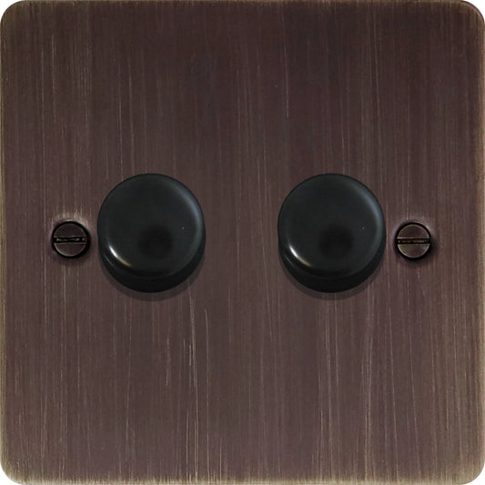 Flat Antique Copper 2 Gang 120W LED Dimmer