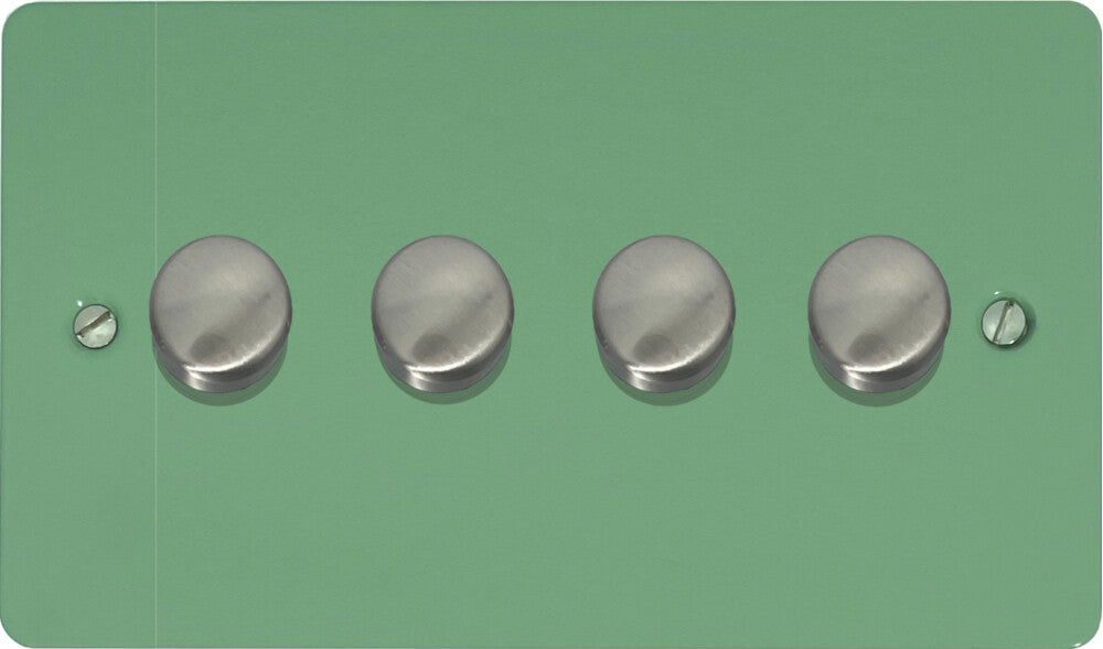 Flat Sage Green 4 Gang LED Dimmer (Satin Chrome Caps)