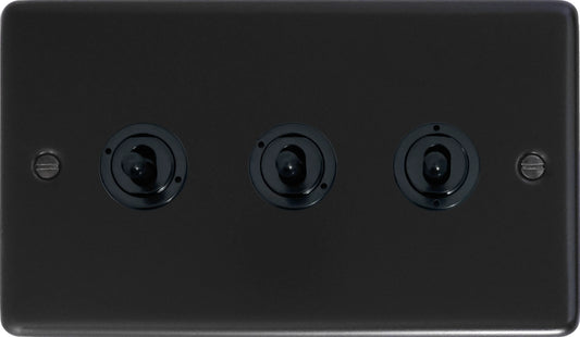 Contour Flat Black 3 Gang Toggle Switch (Black Toggles)