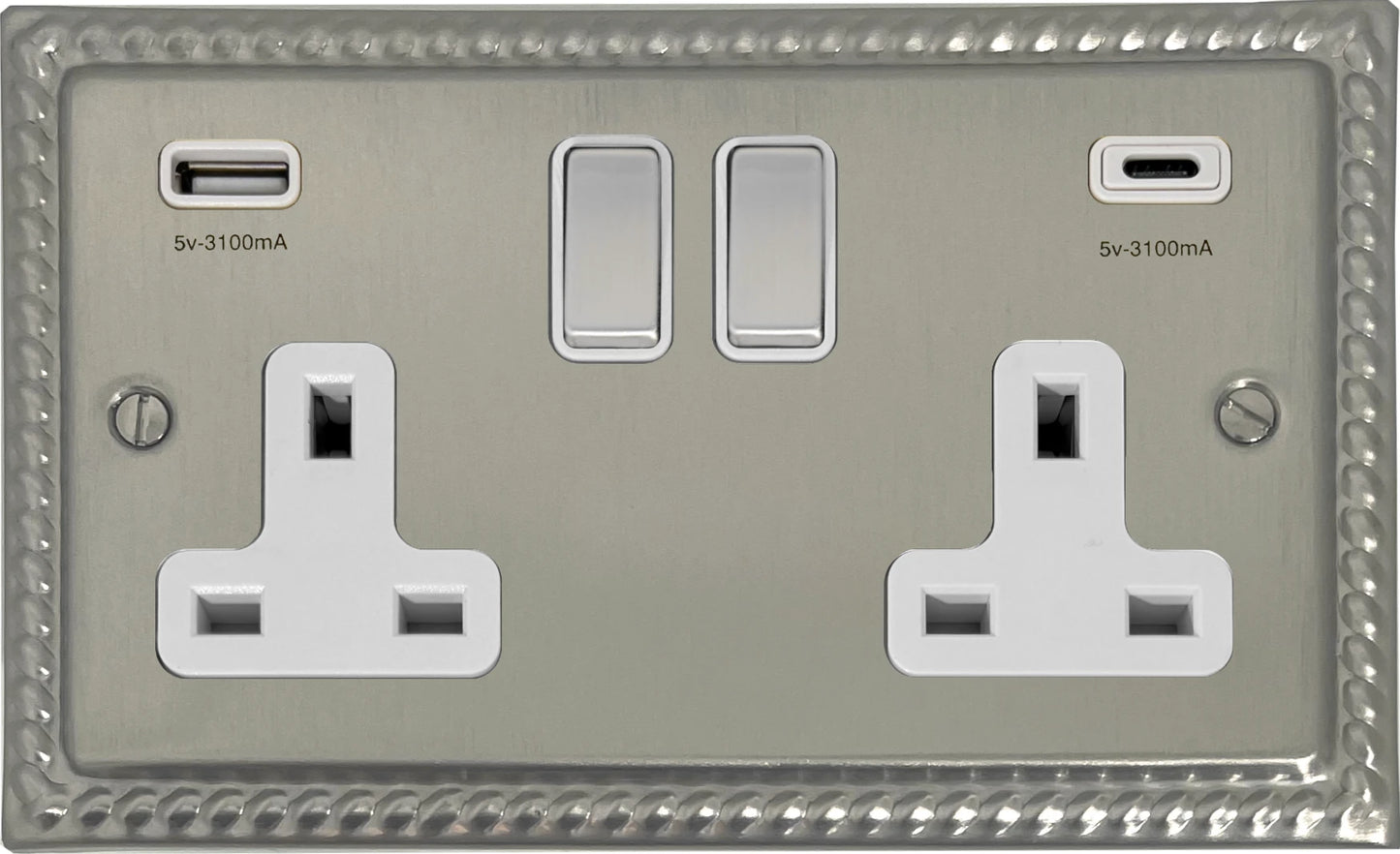 Georgian Satin Nickel 2 Gang USBC Socket