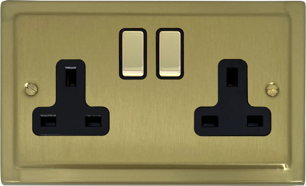 Victorian  Satin Brass  2 Gang Socket