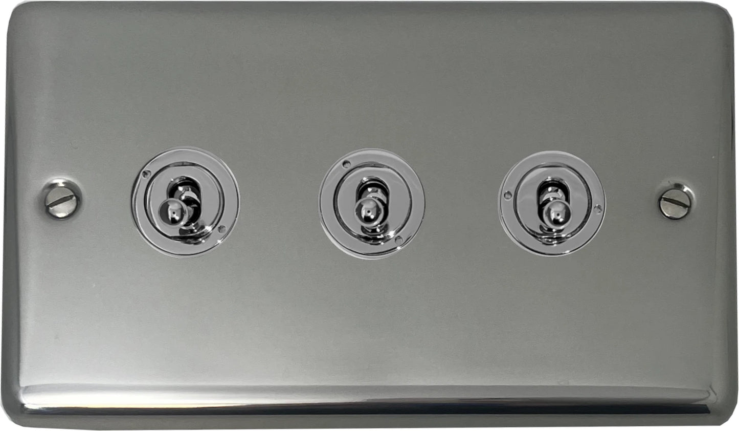 Contour Polished Steel 3 Gang Toggle Switch