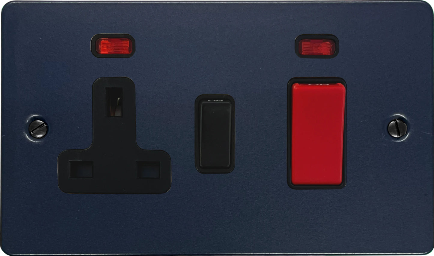 Flat Blue 45 Amp Cooker Switch and Socket (Black Switch)