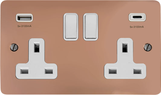 Flat Bright Copper 2 Gang USBC Socket