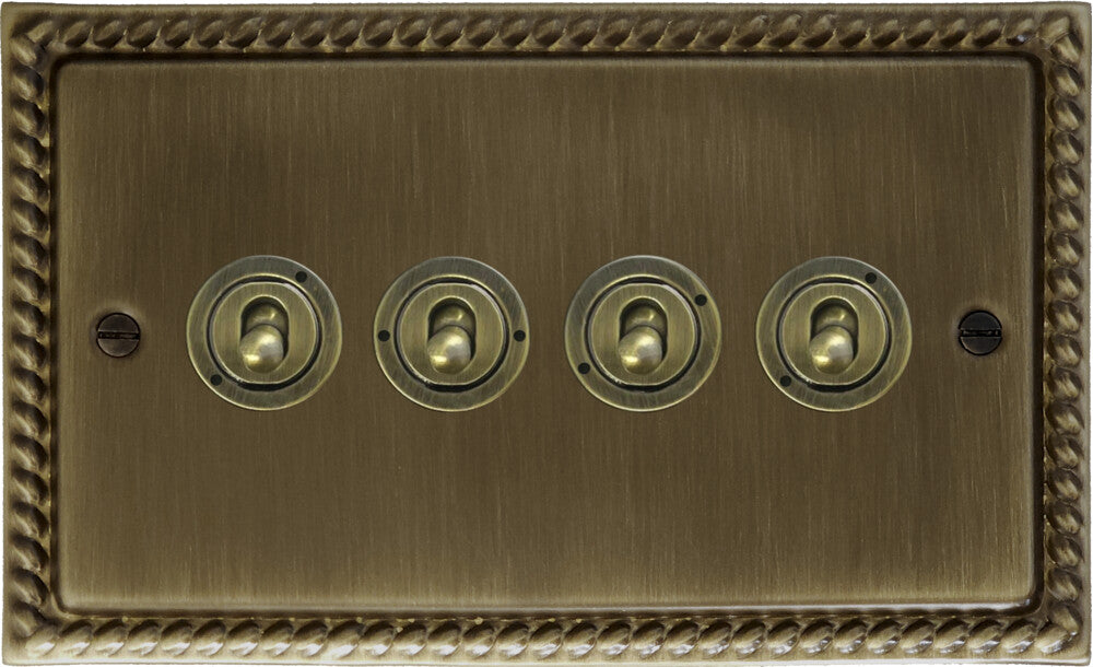 Georgian Antique Brass 4 Gang Toggle Switch