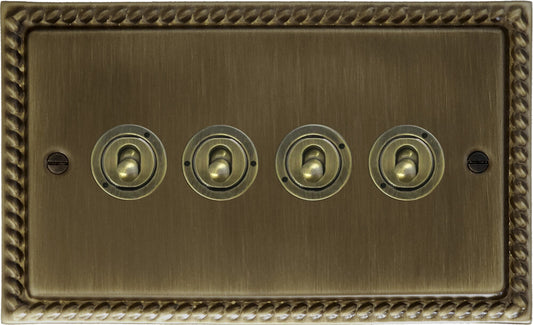 Georgian Antique Brass 4 Gang Toggle Switch