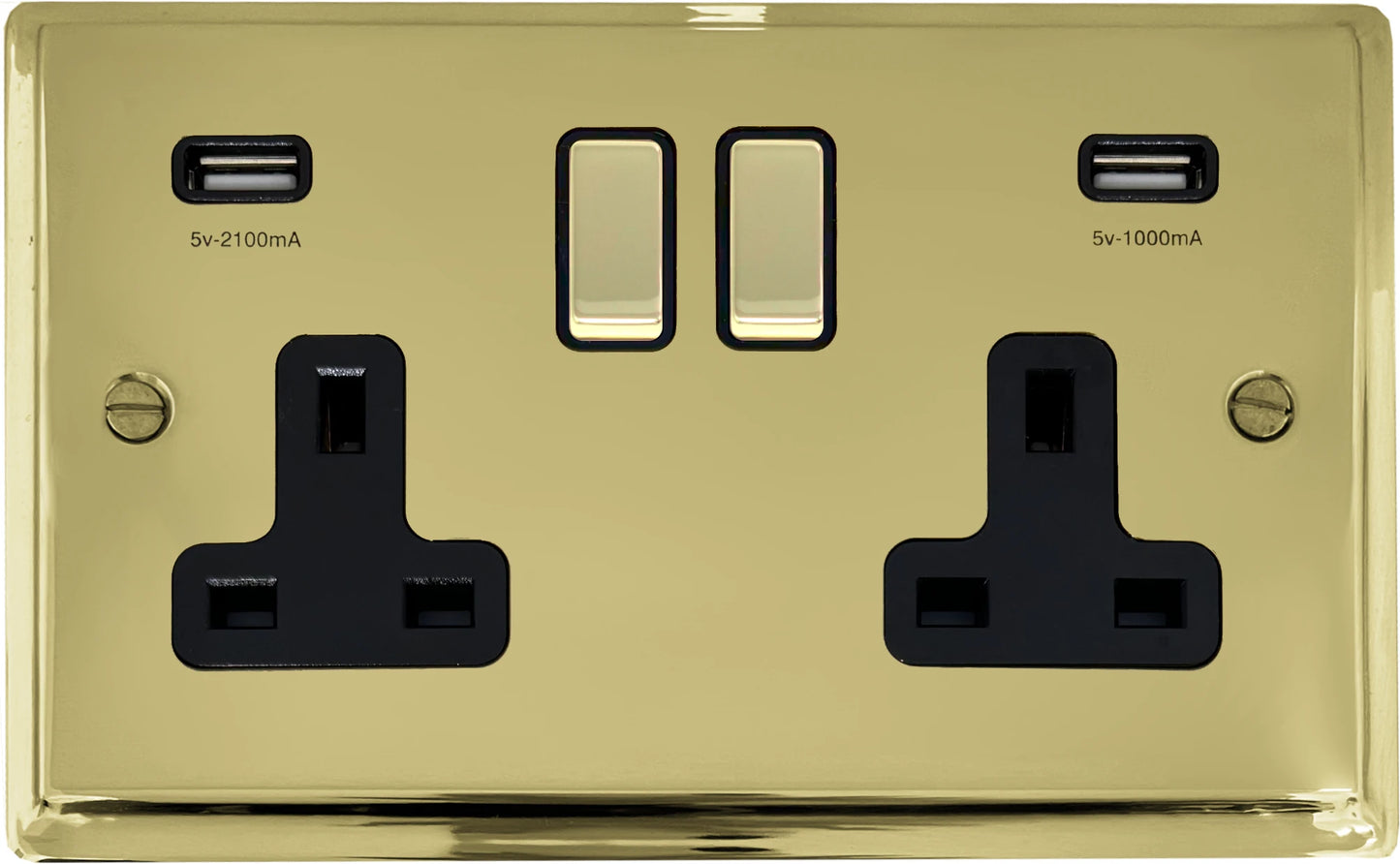 Deco Polished Brass 2 Gang Socket C/W Usb Ports