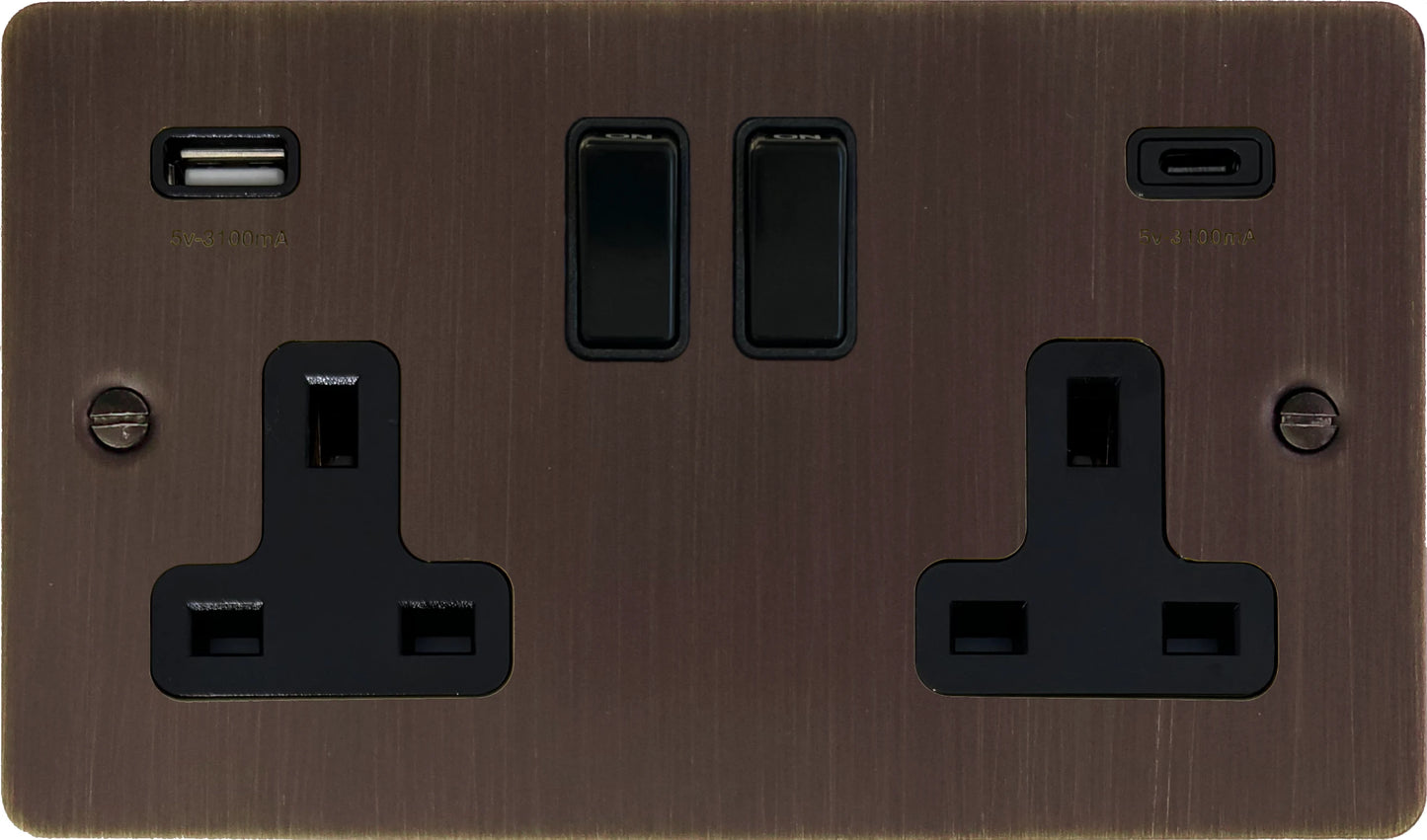 Flat Antique Copper  2 Gang Socket with USBC