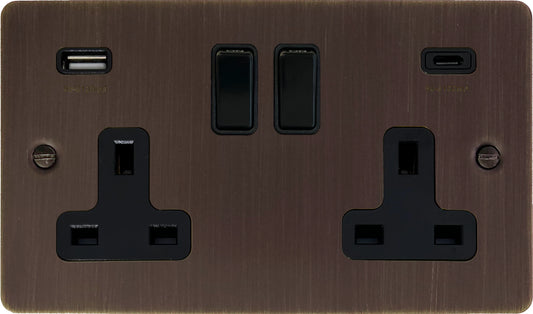 Flat Antique Copper  2 Gang Socket with USBC