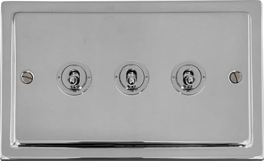 Trimline Polished Chrome 3 Gang Toggle Switch