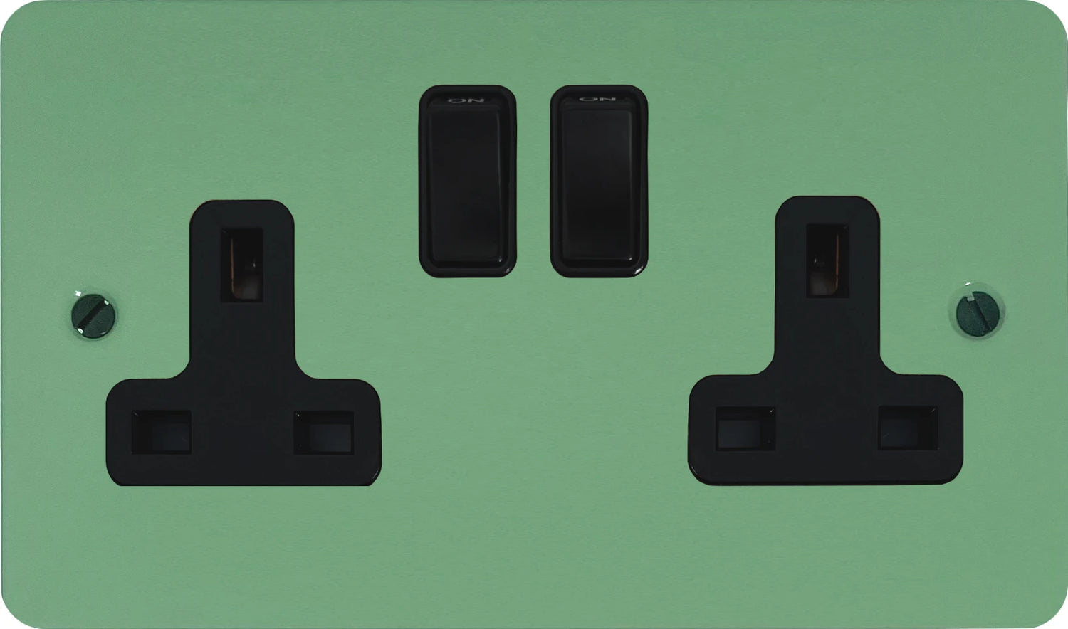 Flat Sage Green 2 Gang Socket (Black Switches) - Flat range electrical socket
