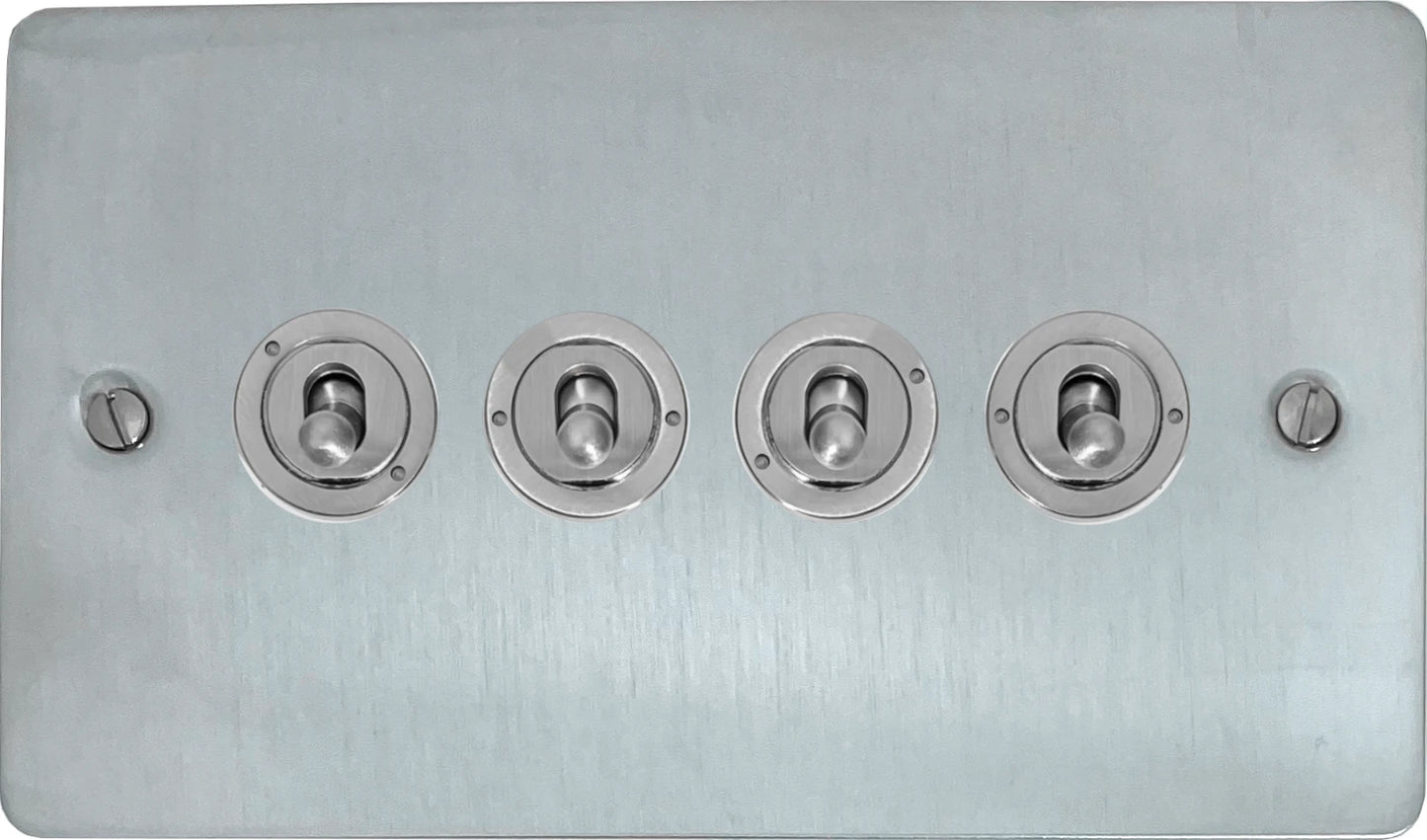 Flat Satin Chrome 4 Gang Toggle (Brushed Steel Toggle)