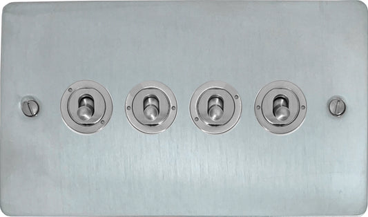 Flat Satin Chrome 4 Gang Toggle (Brushed Steel Toggle)