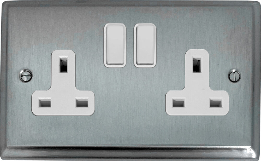 Deco Satin Chrome 2 Gang Switched Socket