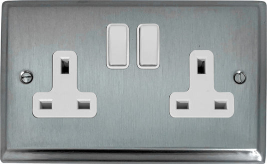 Deco Satin Chrome 2 Gang Switched Socket