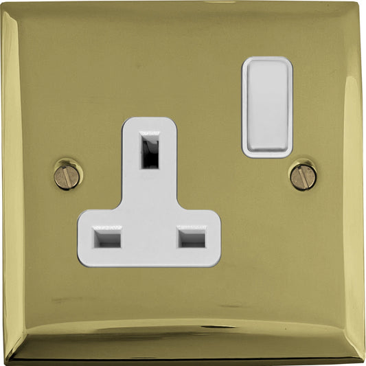 Spectrum Polished Brass 1 Gang Socket (White Plastic) - Spectrum range electrical socket