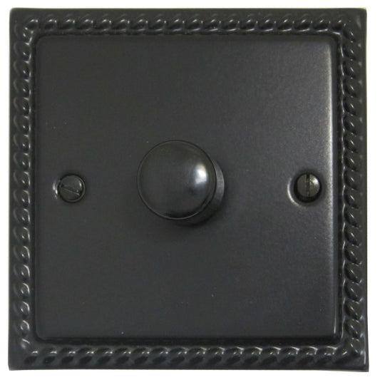 Georgian Flat Black 1 Gang LED Dimmer (Black Caps)