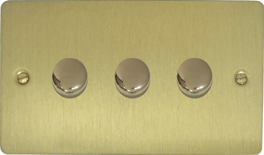 Flat Satin Brass 3 Gang LED Dimmer