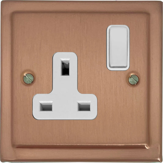 Victorian Rose Gold 1 Gang Socket (White Plastic)