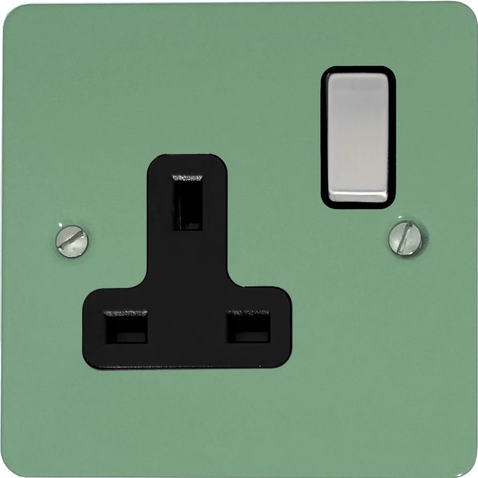 Flat Sage Green 1 Gang Socket (Satin Chrome Switch/Black Insert)